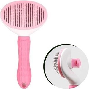 Cleanpet's Kedi Köpek Tüy Toplayıcı Kendini Temizleyebilen Ergonomik Saplı Evcil Hayvan Tarağı Pembe