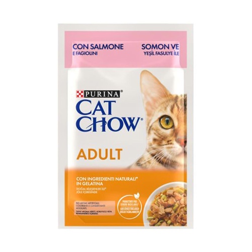 PURINA CAT CHOW Adult Jöle İçinde Somonlu ve Yeşil Fasulyeli Yetişkin Kedi Konservesi 85gr